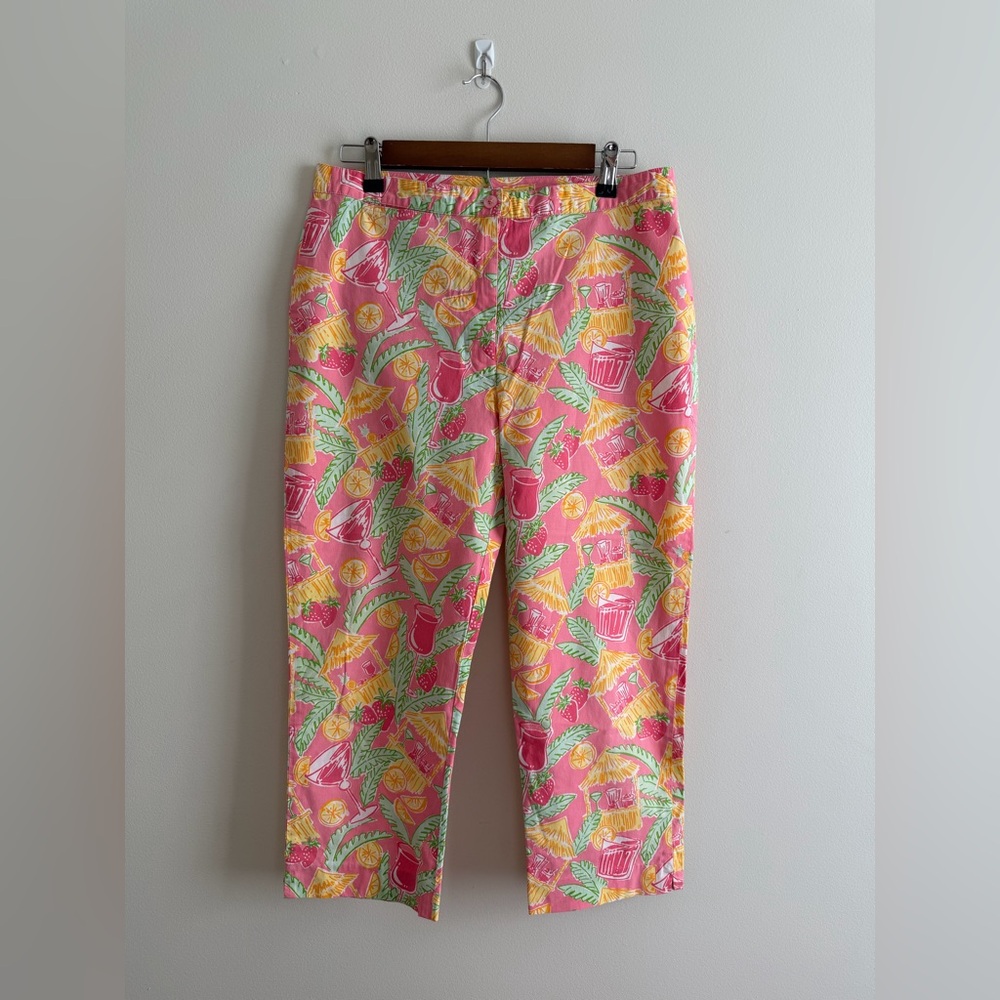 Vintage Lilly Pulitzer White Label Juice Bar Print Cropped Pants (Size 10)
